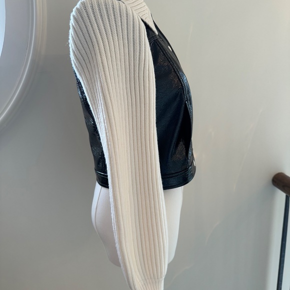 NEW WITH TAGS Cinq a Sept Knit Sleeve Ciara Jacket/XXS/XS Black& ivory - Picture 8 of 16